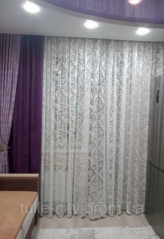 Тюль жакард із малюнком вензеля в білому кольорі 2302028295 фото