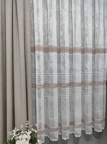 Короткий тюль 2 м бежеві смужки жакард 63-к фото