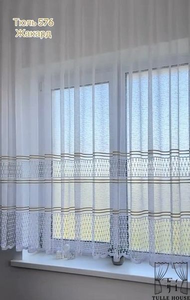 Короткий тюль 1,6 м з золотими смужками жакард 65-к фото